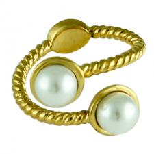 Gold Stainless Steel Twisted Double Pearl Ring